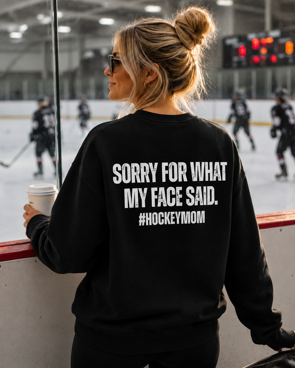 SORRY FOR WHAT MY FACE SAID - HOCKEY MOM CREWNECK SWEATER
