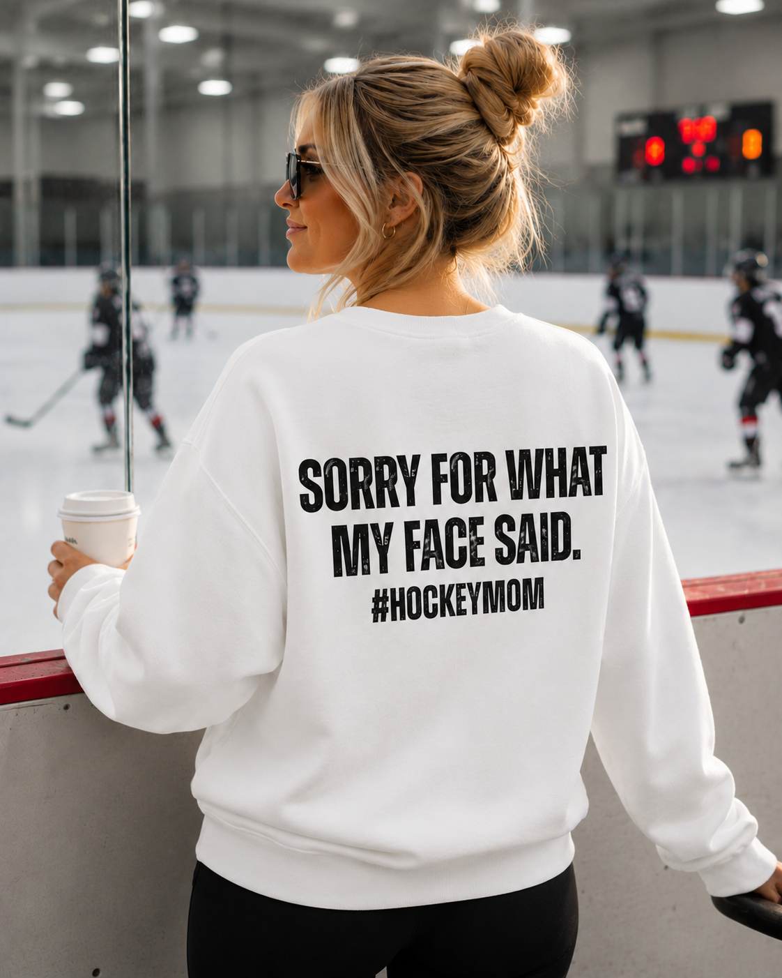 SORRY FOR WHAT MY FACE SAID - HOCKEY MOM CREWNECK SWEATER