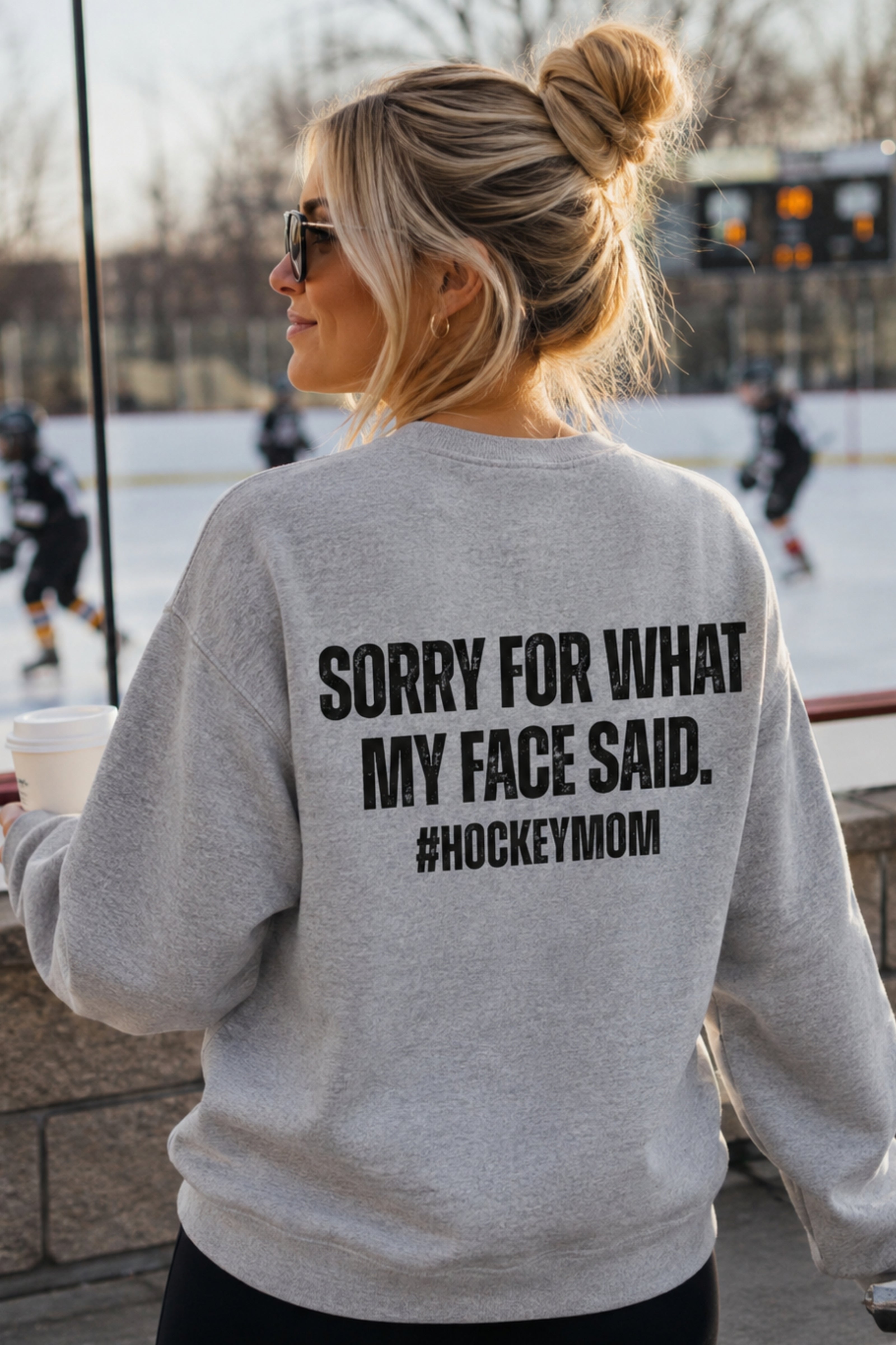 SORRY FOR WHAT MY FACE SAID - HOCKEY MOM CREWNECK SWEATER