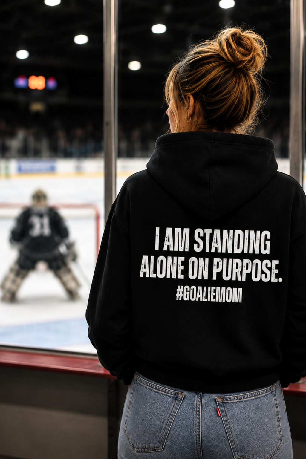 I STAND ALONE GOALIE MOM UNISEX HOODIE HOCKEY SWEATER